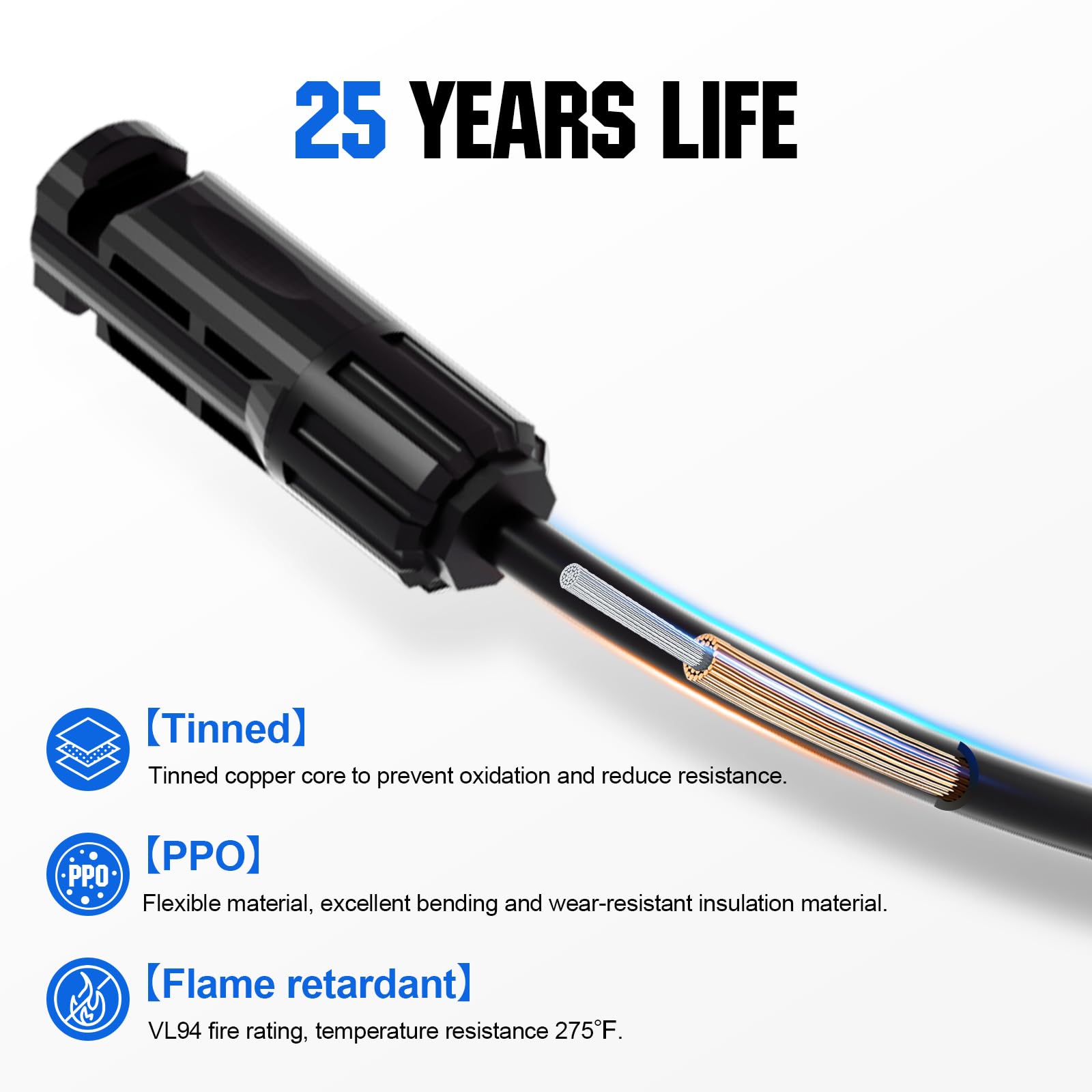 ECO-WORTHY Solar Connectors Y Branch Parallel PV Adapter Cable Wire Plug Tool Kit for Solar Panel(M/FF+F/MM) - Image 3