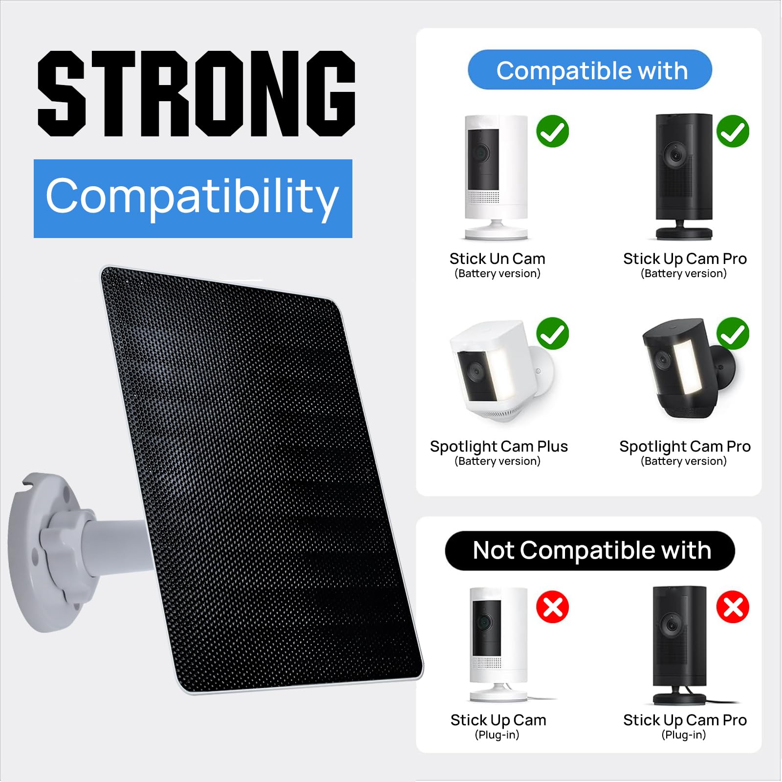 ECO-WORTHY Solar Panel for Ring Camera Outdoor Wireless, 5W Fast Charging Compatible with Rings Spotlight & All-New Stick Up Outdoor Cam with USB-C & Barrel Plug, USB C Solar Panel 5V, 9.8ft Cable（3m） - Image 3