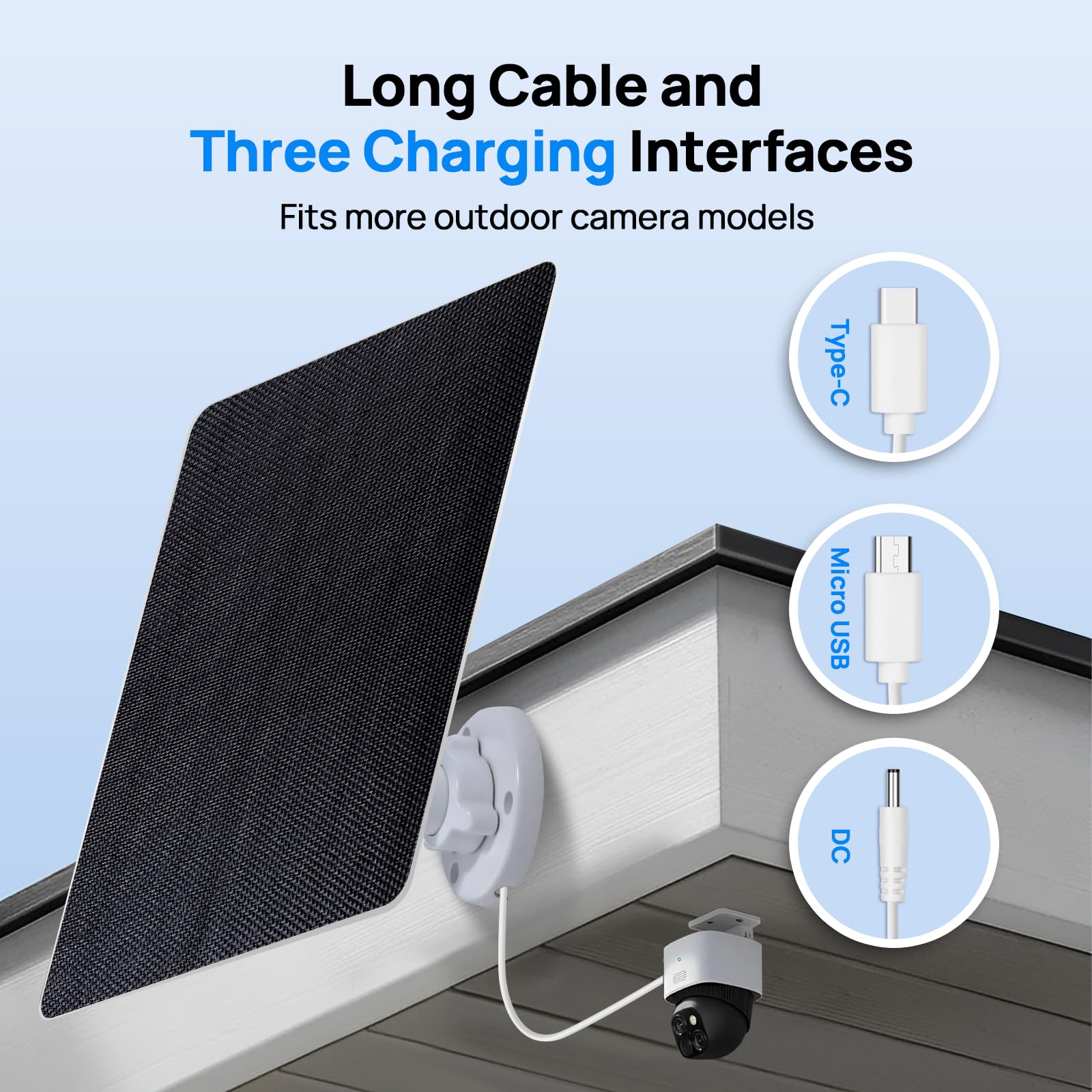 ECO-WORTHY Solar Panel for Ring Camera Outdoor Wireless, 5W Fast Charging Compatible with Rings Spotlight & All-New Stick Up Outdoor Cam with USB-C & Barrel Plug, USB C Solar Panel 5V, 9.8ft Cable（3m） - Image 4