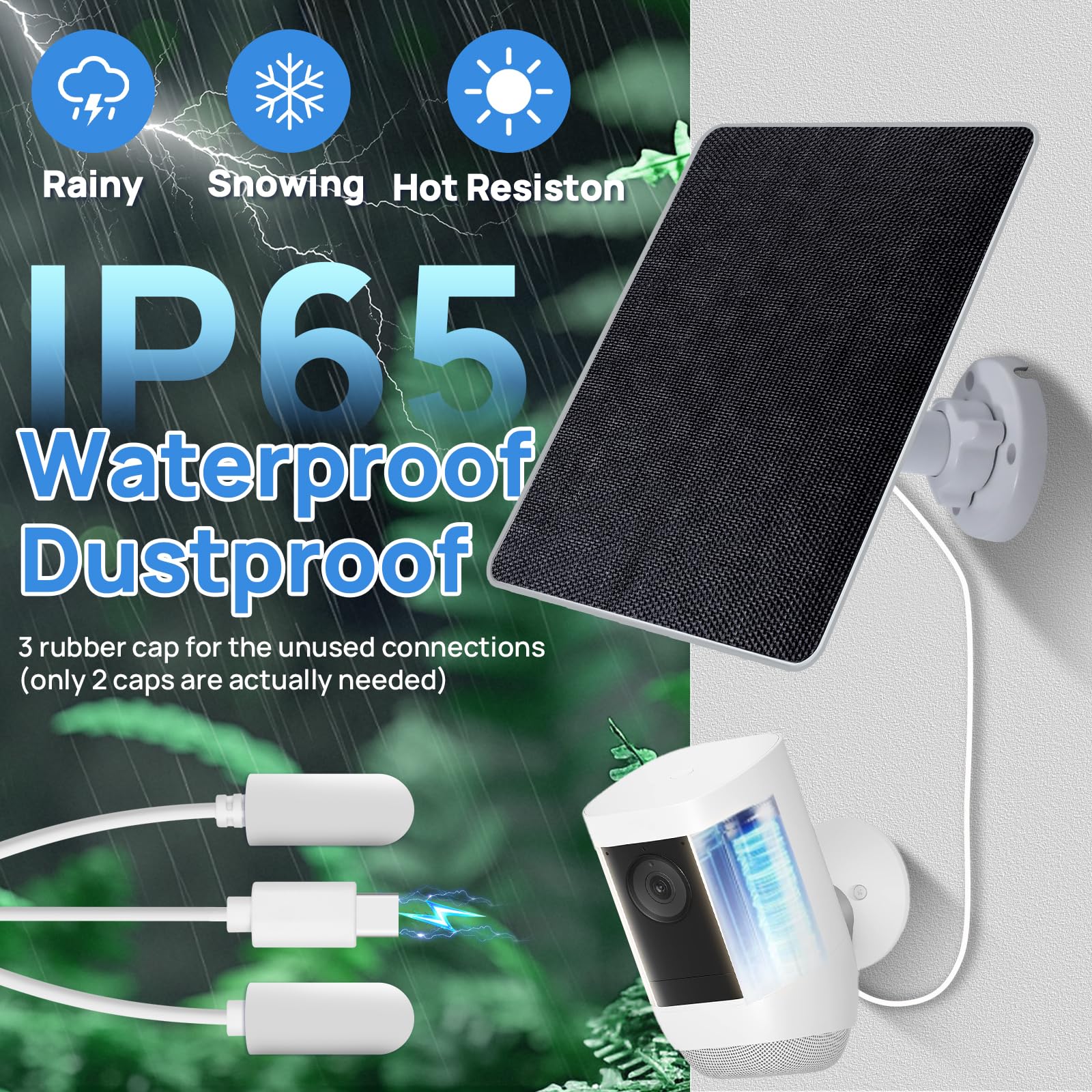 ECO-WORTHY Solar Panel for Ring Camera Outdoor Wireless, 5W Fast Charging Compatible with Rings Spotlight & All-New Stick Up Outdoor Cam with USB-C & Barrel Plug, USB C Solar Panel 5V, 9.8ft Cable（3m） - Image 6