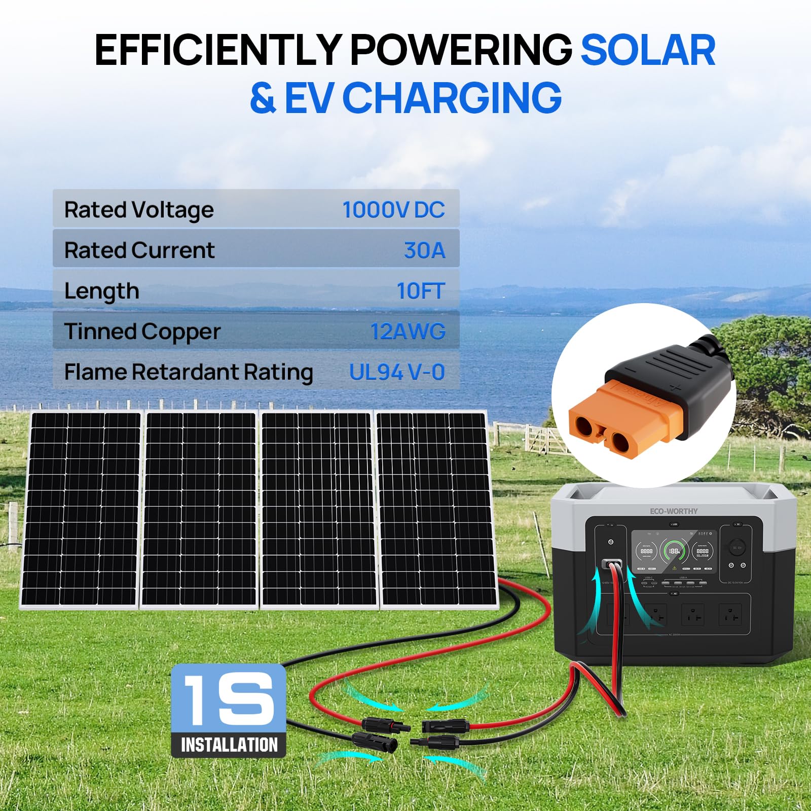 ECO-WORTHY Solar to XT60i Cable 12AWG 10FT Extension Cable Solar Connector to XT60i Adapter Cable for Portable Power Station LiFePO4 Battery - Image 5