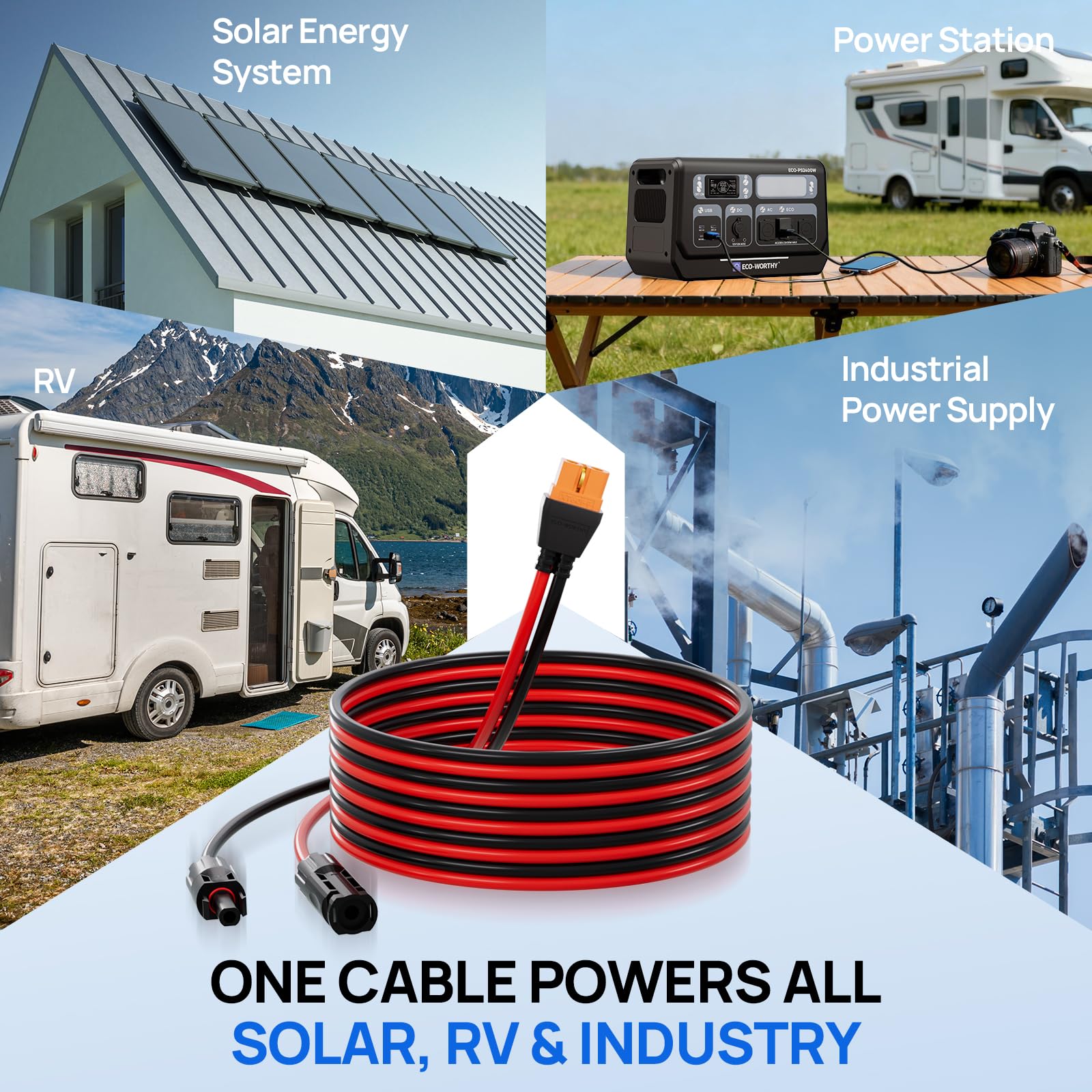 ECO-WORTHY Solar to XT60i Cable 12AWG 10FT Extension Cable Solar Connector to XT60i Adapter Cable for Portable Power Station LiFePO4 Battery - Image 9