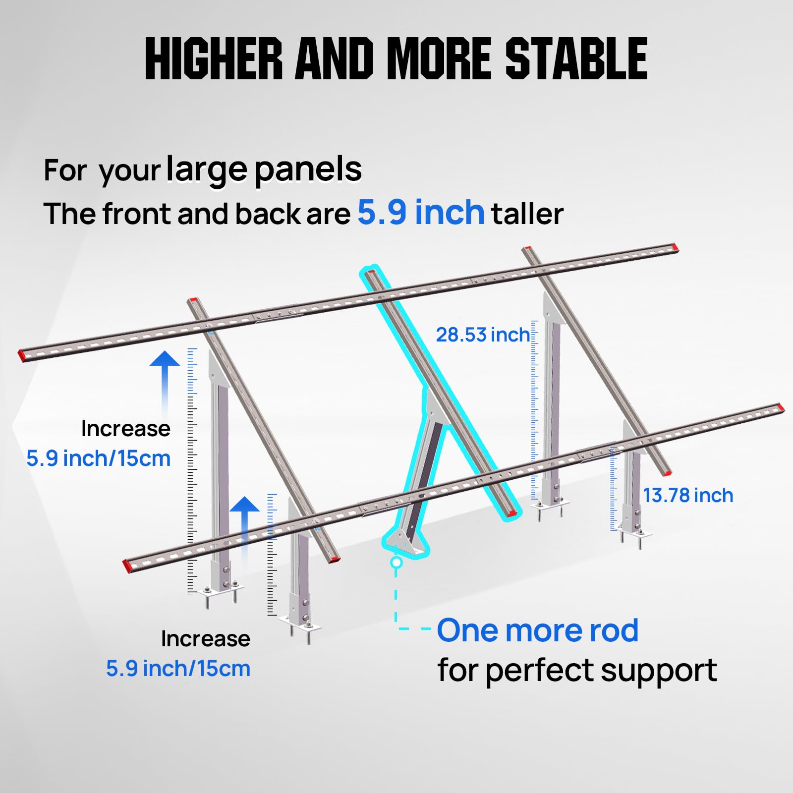 ECO-WORTHY Upgraded Solar Ground Mount Adjustable Multi-Pieces Solar Panel Mounting Brackets Kit System for 4pcs 200W/3pcs 300W/2pcs 400W Solar Panels for Ground,Open Space, Cabins and Backyard Sheds - Image 4